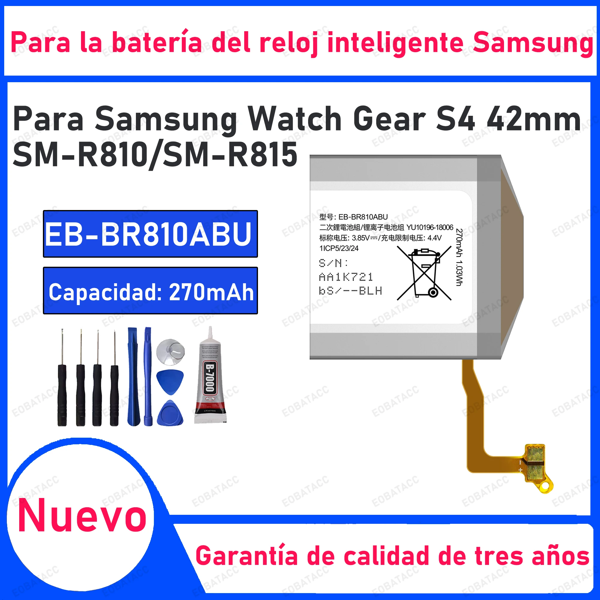 

270mAh 100% New EB-BR810ABU Battery For Samsung Watch Gear S4 42mm/SM-R810 Replacement Bateria+Free Tools