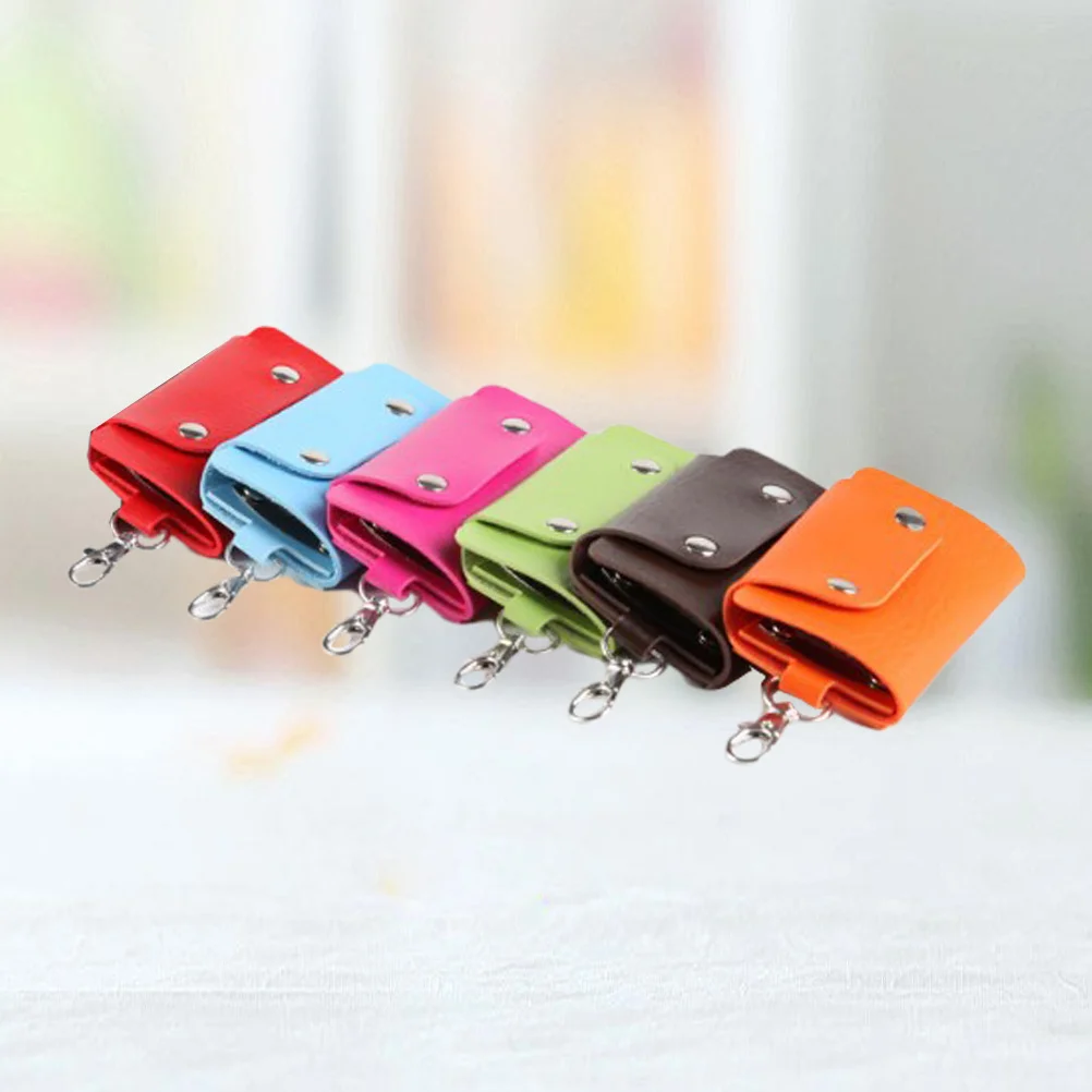 

6 шт., сумка для автомобильных ключей, стильная подвесная сумка для хранения из искусственной кожи, портативный держатель для ключей на дверь для домашнего офиса, для девочек и женщин