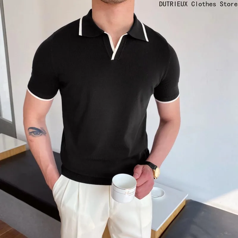 

Summer Men Fashion Polo Shirts Short Sleeve Turn-down Collar Patchwork Gasyal PolosMens Clothing Male Tops Pullover Streetwear