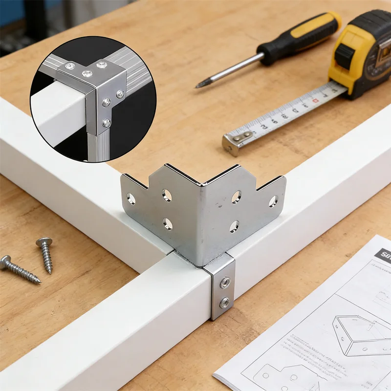 Aluminum Alloy Right Angle Brackets for Road Case Building, 6 Screw Hole Corner Protectors for Audio/Video Equipment Case Repair