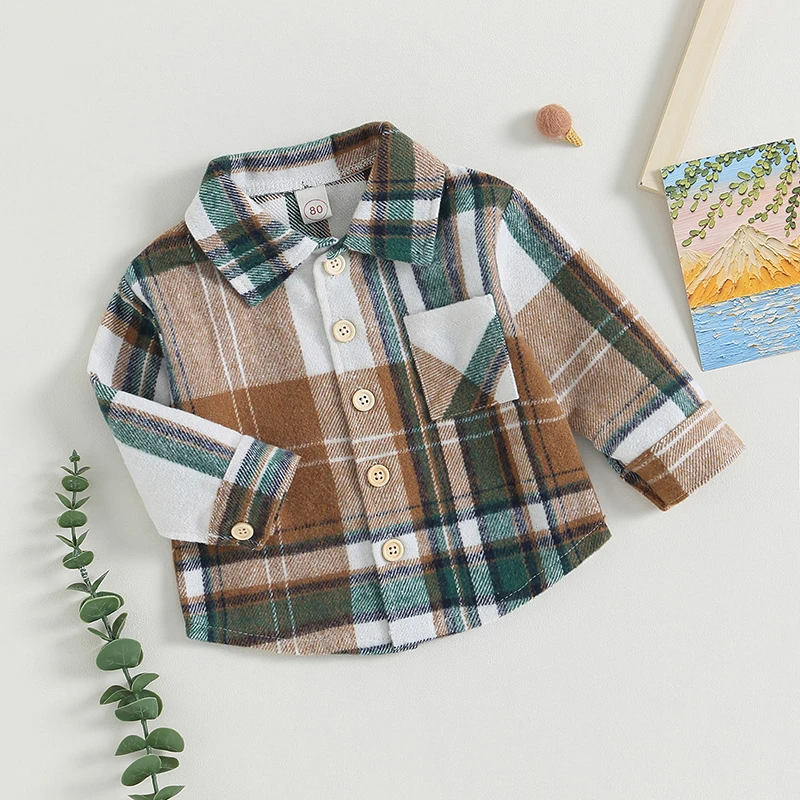 EWODOS Toddler Baby Boy Casual Autumn Plaid Shirt Jacket Warm Lightweight Jacket with Pockets for Infant Baby Boy Spring Outwear