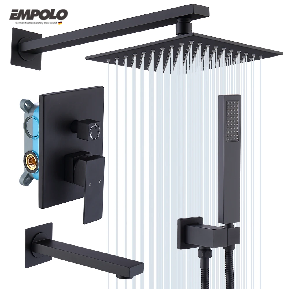 

China Black Showerhead Set Concealed Rain Rainfall Bathroom Complete Wall Mounted Brass Water Tap Hot Bath Shower Faucet System