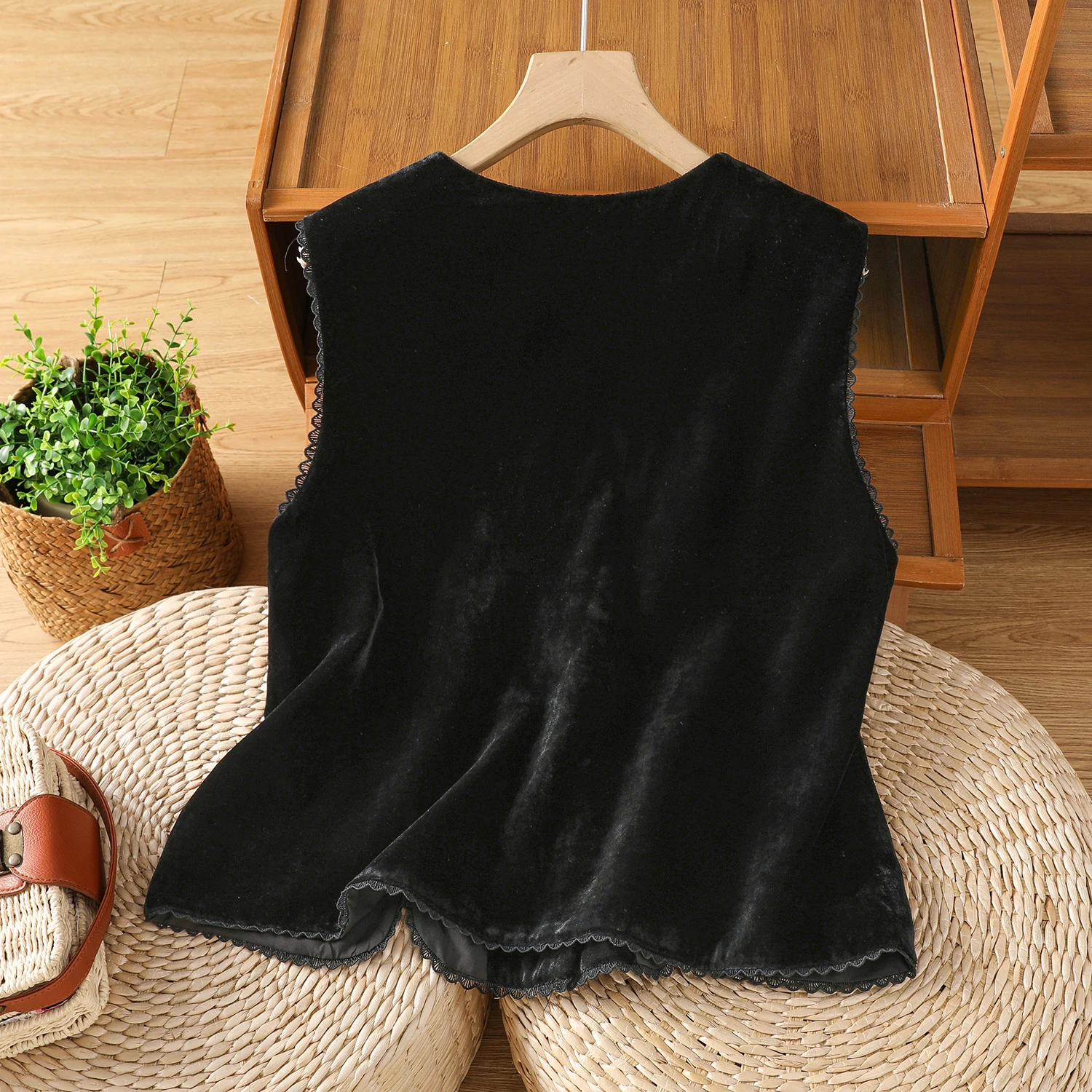 

Velvet ort Jaet Women's Faion Color Blo Multi-Buled Chinese Sle Cherry Bla Vest Spring Autumn High-End Feeling