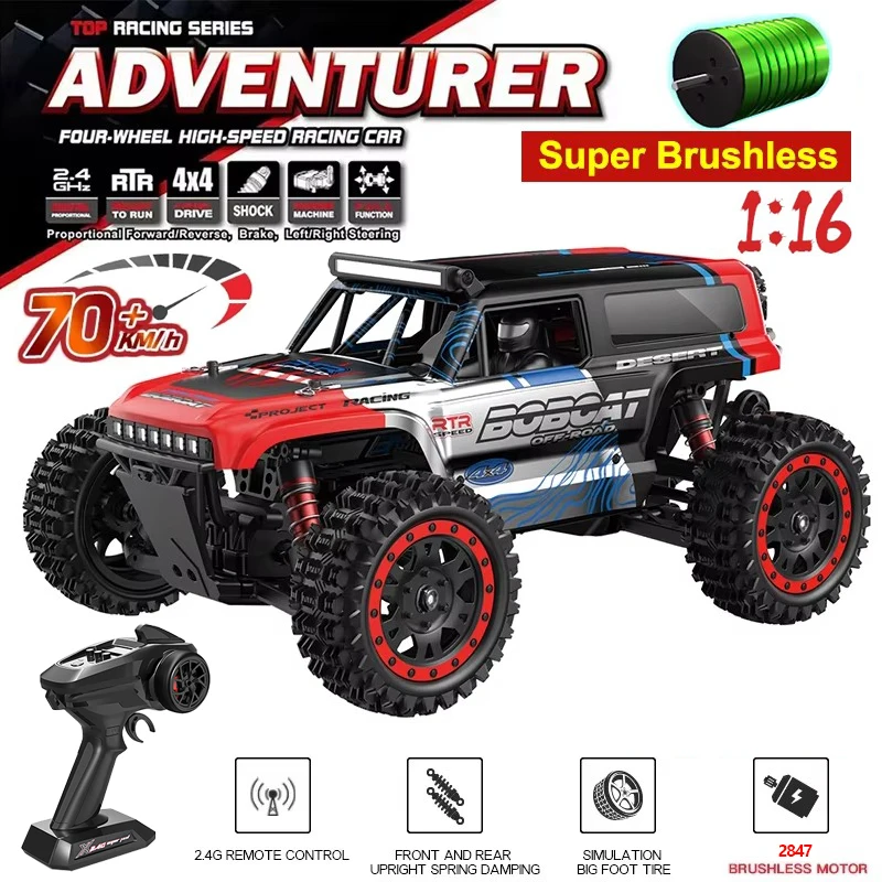

1:16 4WD RC Car 70KM/H Or 50KM/H With LED Brushless Motor Remote Control Cars 2.4G High Speed Drift Monster 4x4 Truck Kids Toys