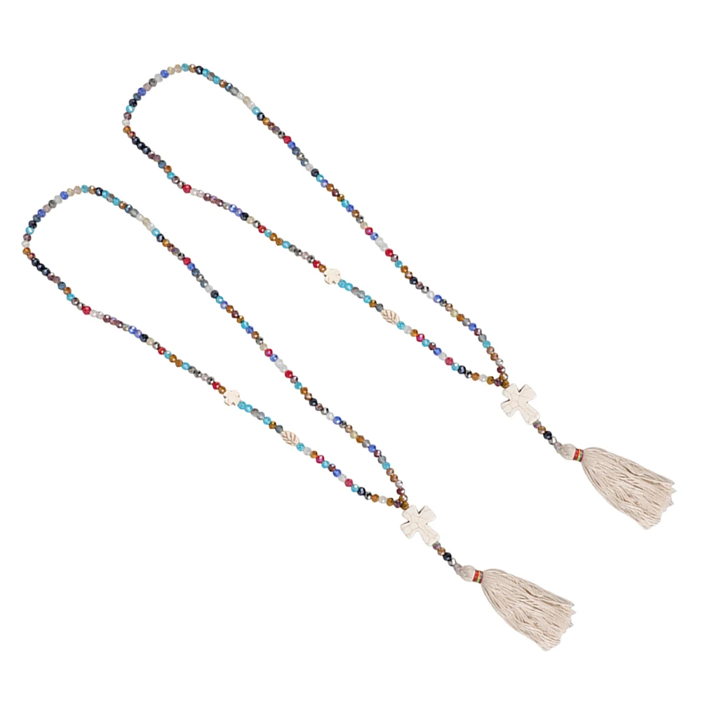 

2Pcs Bohemian Crystal Colorful Tassel Pendant Handmade Prayer Jewelry Waterdrop Beaded Necklace for Women Men