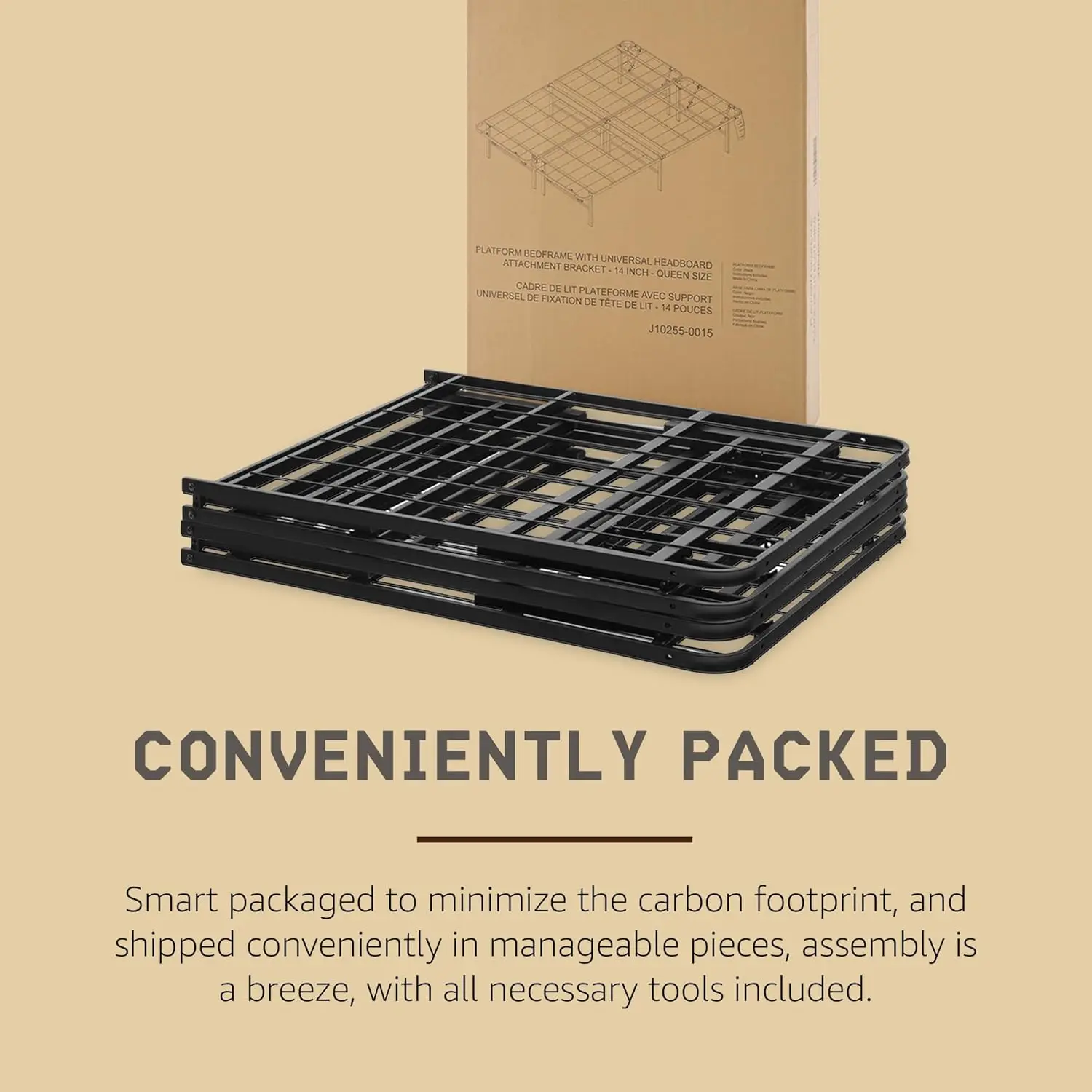 Folding Metal Bed Frame, 14" Platform Mattress Foundation, No Box Spring Needed, Queen