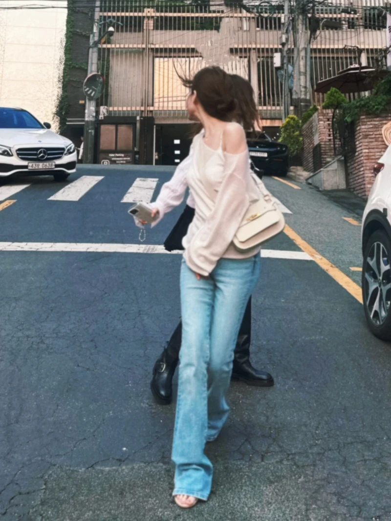 

Джинсы-колокольчики с высокой талией, женские утягивающие длинные брюки, винтажные светло-голубые эластичные джинсовые джинсы с высокой талией, осенние новые...