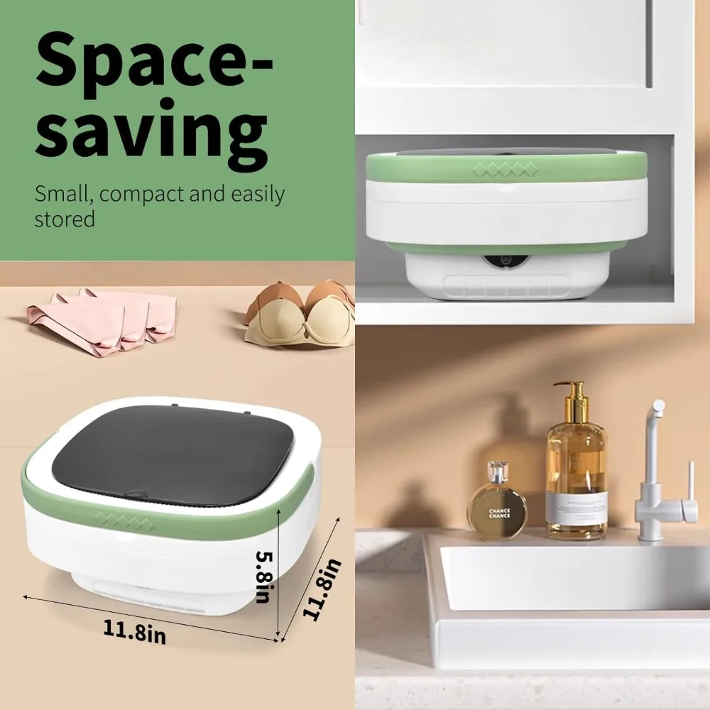 Machine à laver portable pliable avec 3 modes, lave-linge et sèche-linge, livres profonds, convient aux sous-vêtements, vêtements de bébé, chaussettes, 12L