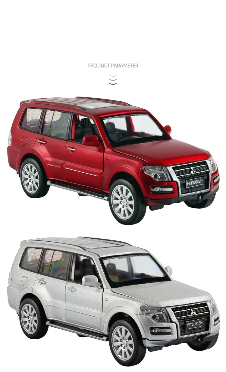 1:32 Mitsubishi PAJERO Alloy Car Model Diecasts Metal Toy Vehicles Car Model Sound and Light Collection Kids Toy Gift F190