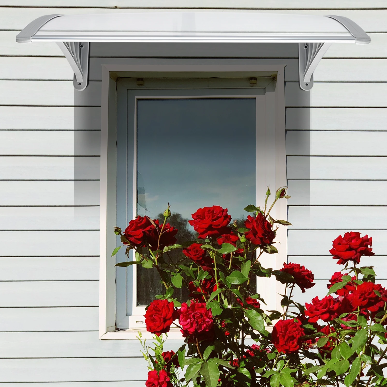 

HT-100 x 80 Household Application Door & Window Rain Cover Eaves Canopy White & Gray Bracket
