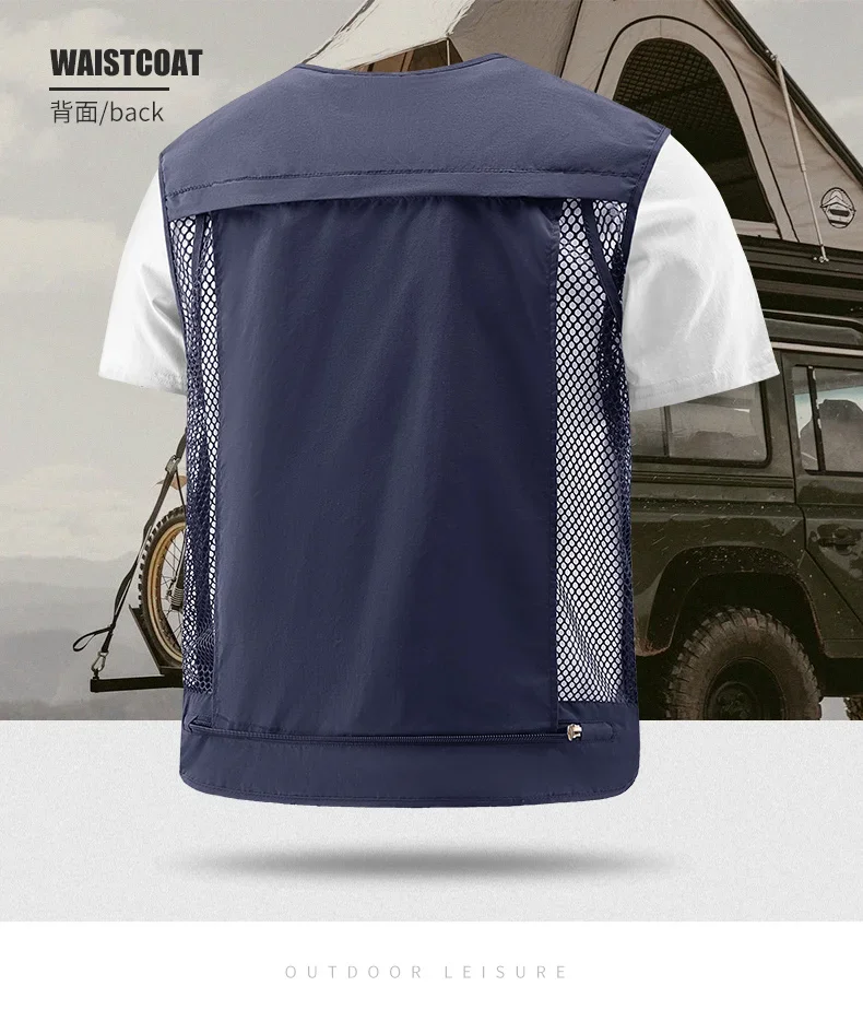 UPF50+ Ärmellose Jacke Herren Outdoor Sonnenschutz Utility-Weste Angelweste Leichtgewicht Übergröße Arbeitsbekleidung Oberteil Cargo-Weste – Detail 17
