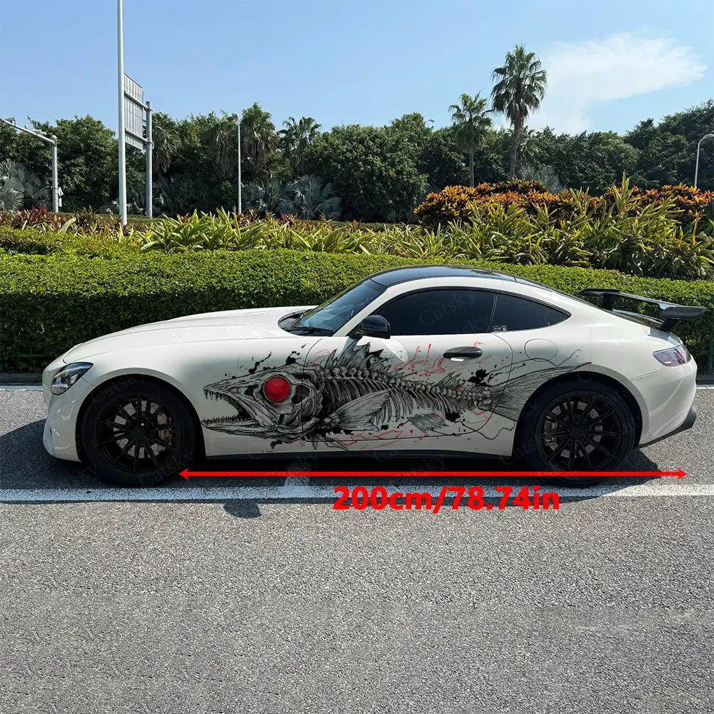 2pcs Fierce Piranhas Car Decal Full Body Floral Decoration Covering Scratches Protect Car Decal Waterproof Car Vinyl Wraps