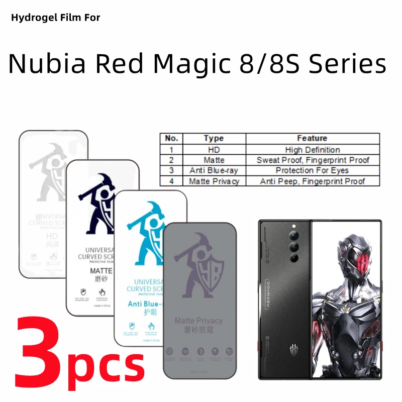 3pcs HD Hydrogel Film For ZTE Nubia Red Magic 8S Pro Plus Matte Screen Protector For Red Magic 8pro Eye Care Anti Spy Protection