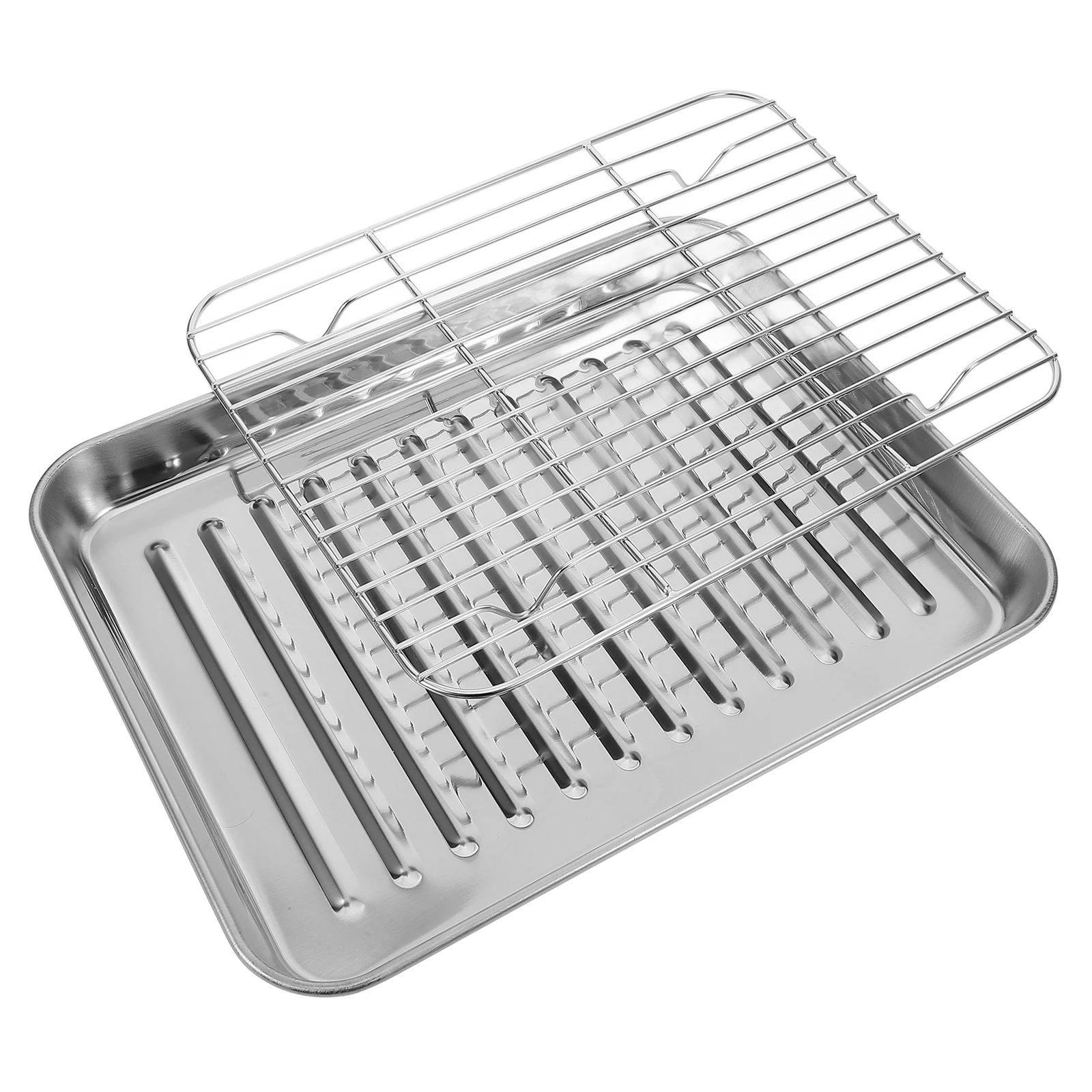 

Bakeware Set Baking Tray Oven Pan with Rack Cooling Adjustable Toaster Stainless Steel Silver Roasting