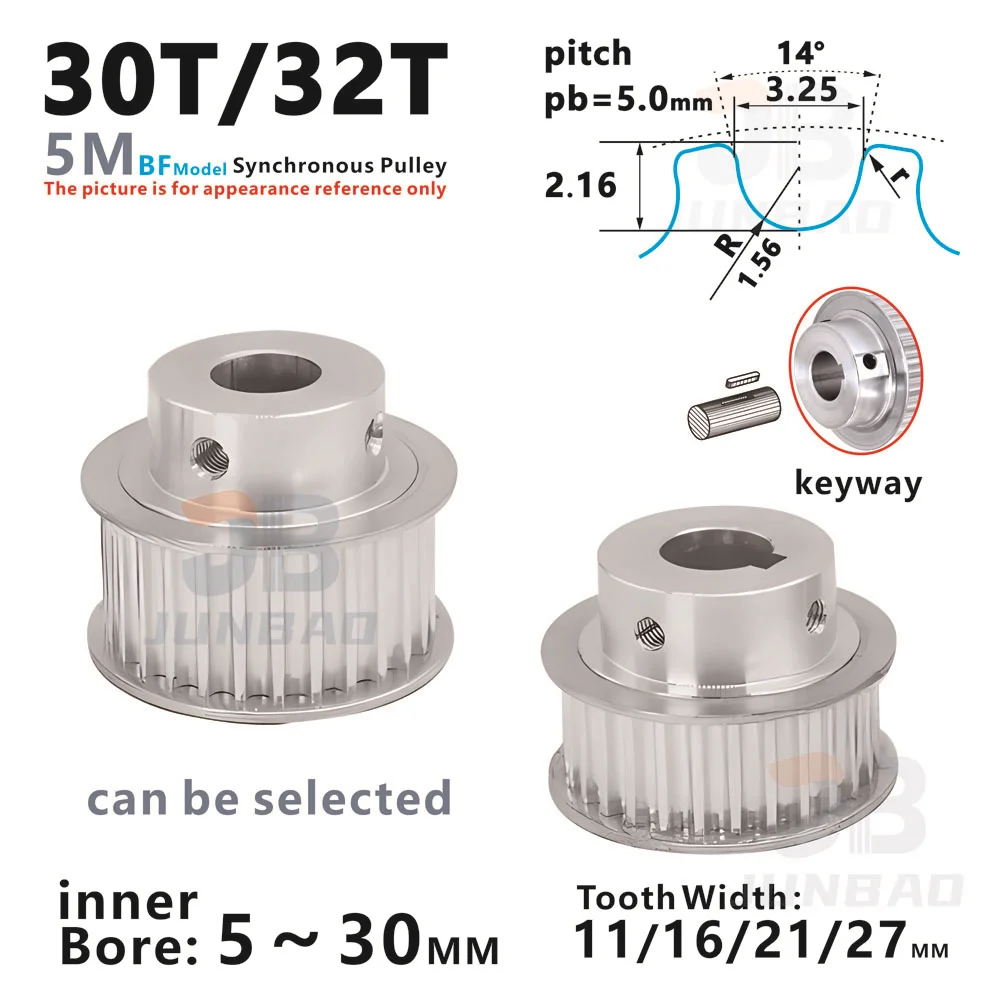 HTD5M 30T 32Teeth Timing Pulley 5M Synchronous Wheel Belt Width 11 16 21 27MM Bore 5 6 8 10 12 14 15 To 28 MM 3D Printer Parts