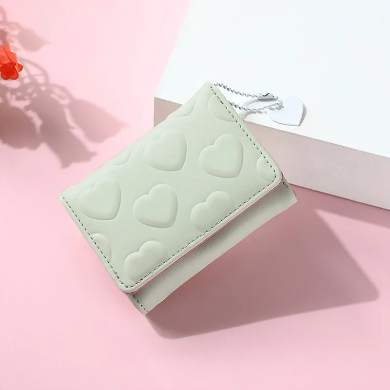 Stylish Heart Pattern Short Wallet, Solid Color Trifold Coin Purse, Faux Leather Casual Credit Card Case