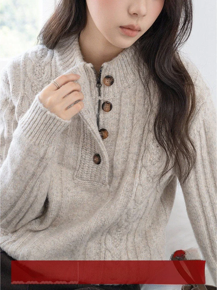 

Женский вязаный свитер MoZa Korean Sle свободного кроя с длинными рукавами, новинка весенней коллекции, повседневный облегающий топ светло-серого цвета