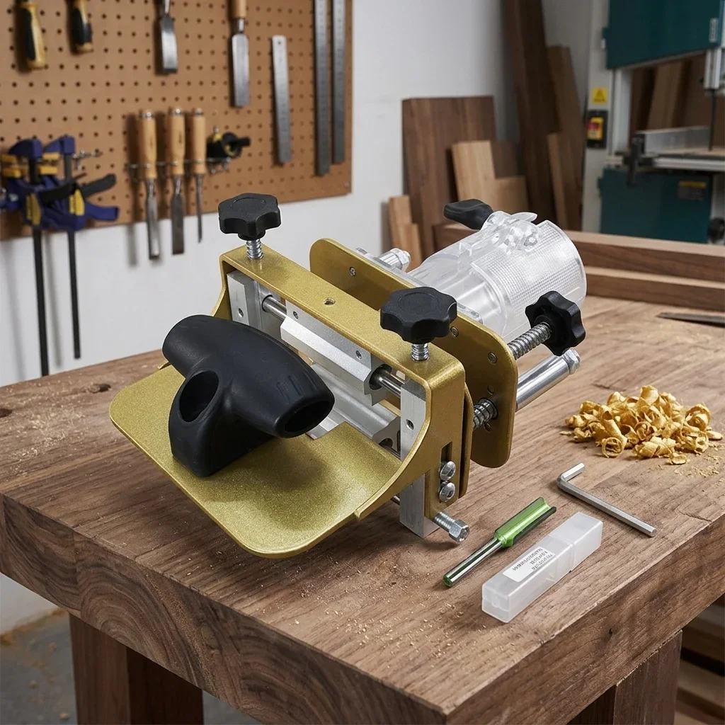 Invisible Connector Slotting Jig for 65mm Electric Trimmer - Adjustable Mortising Support & Hole Puncher - Woodworking  Guide