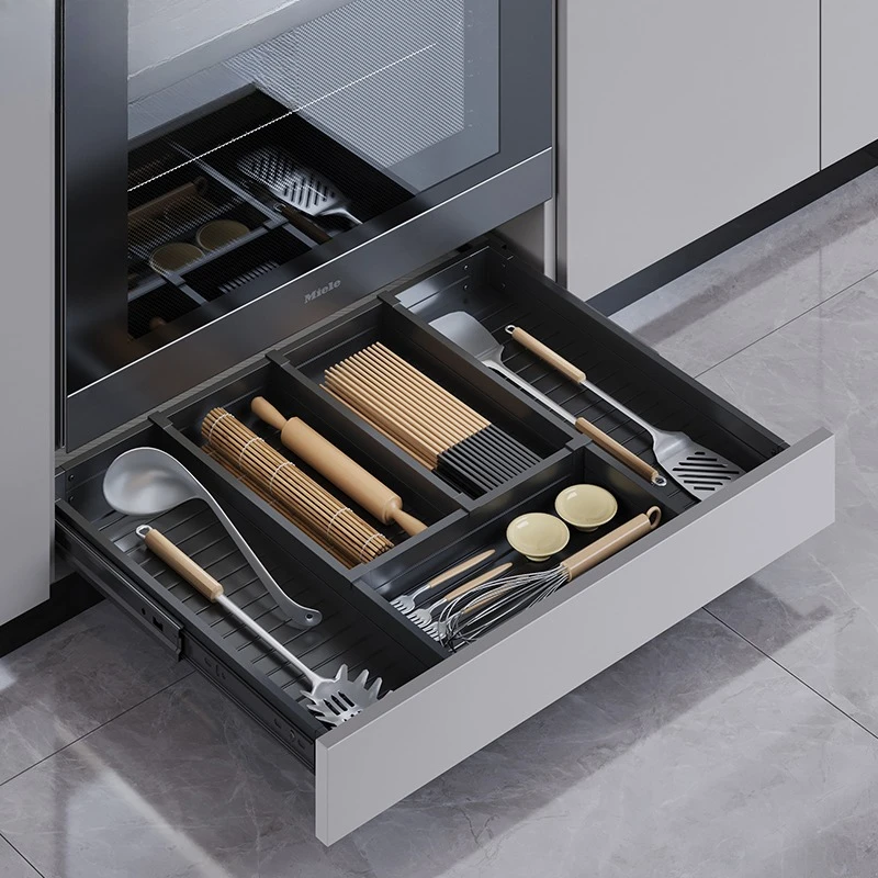 Kitchen Cabinet Tools Pull Basket Single Layer Drawer Knives and Forks Chopsticks Grid Basket Space Aluminum Shelf