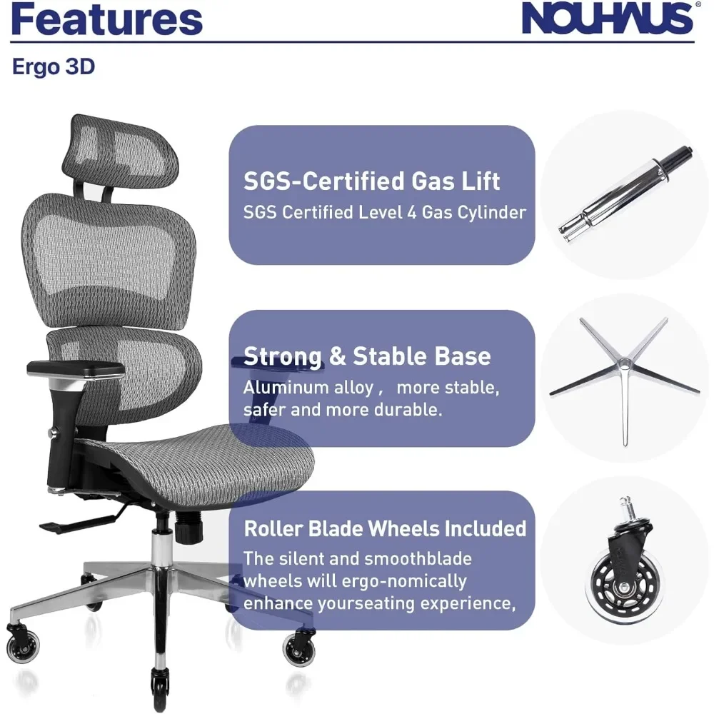 Ergonomic Office Chair Lumbar Support Mesh Office Chair with 4D Adjustable Armrest, Adjustable Headrest and Wheels, Mesh