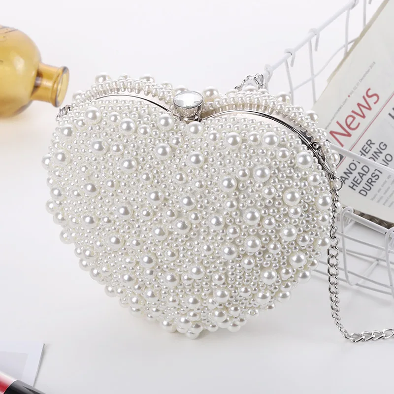 

Luxury Pearl Heart Handbags Women 2022 Summer Fashion Party Shoulder Crossbody Wedding Bridal Chain Evening Bag Clutches Purses