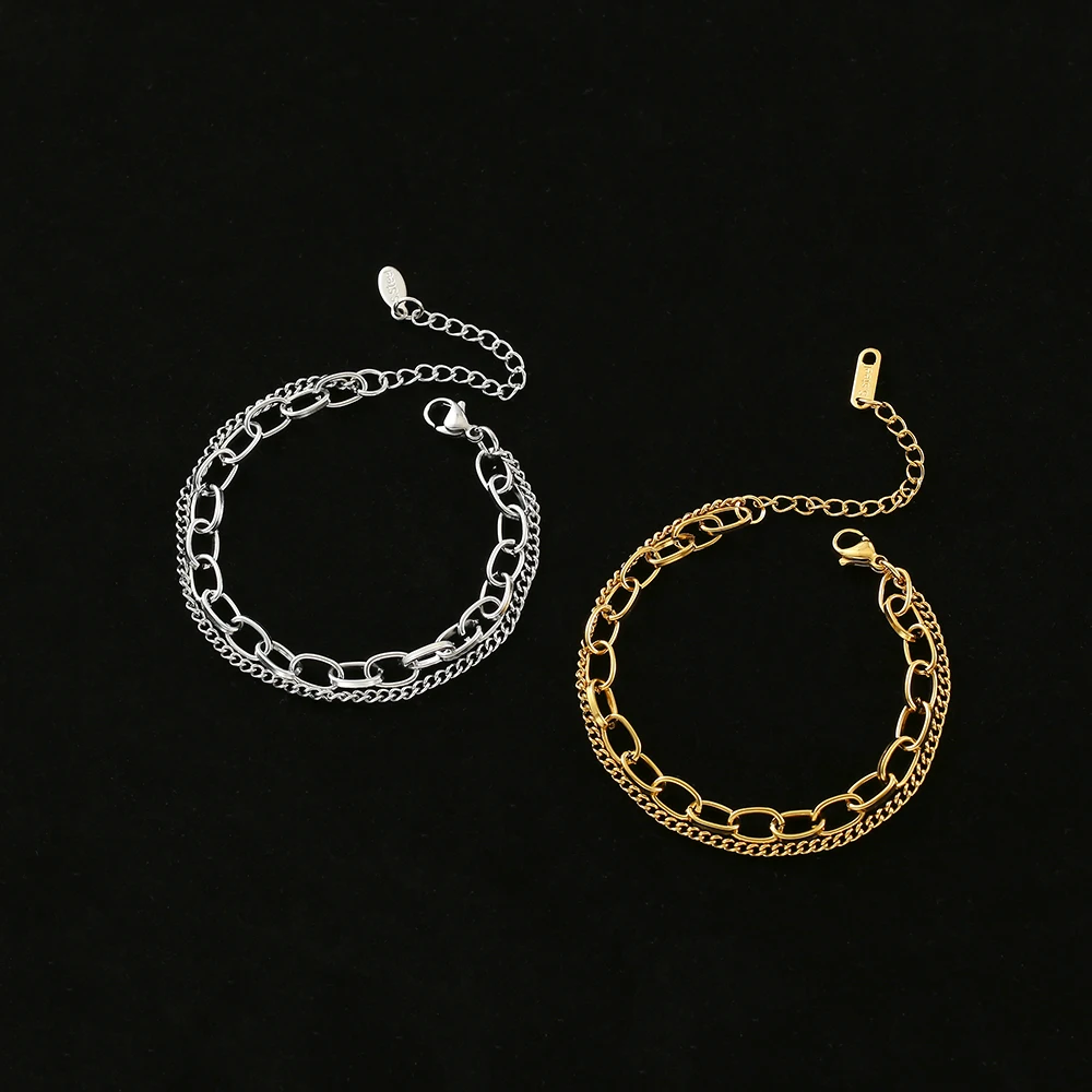 Stainless Steel Chain Bracelet Simple Gold Color Texture Wrist Exquisite Jewelry Party Gift Accessories image 4