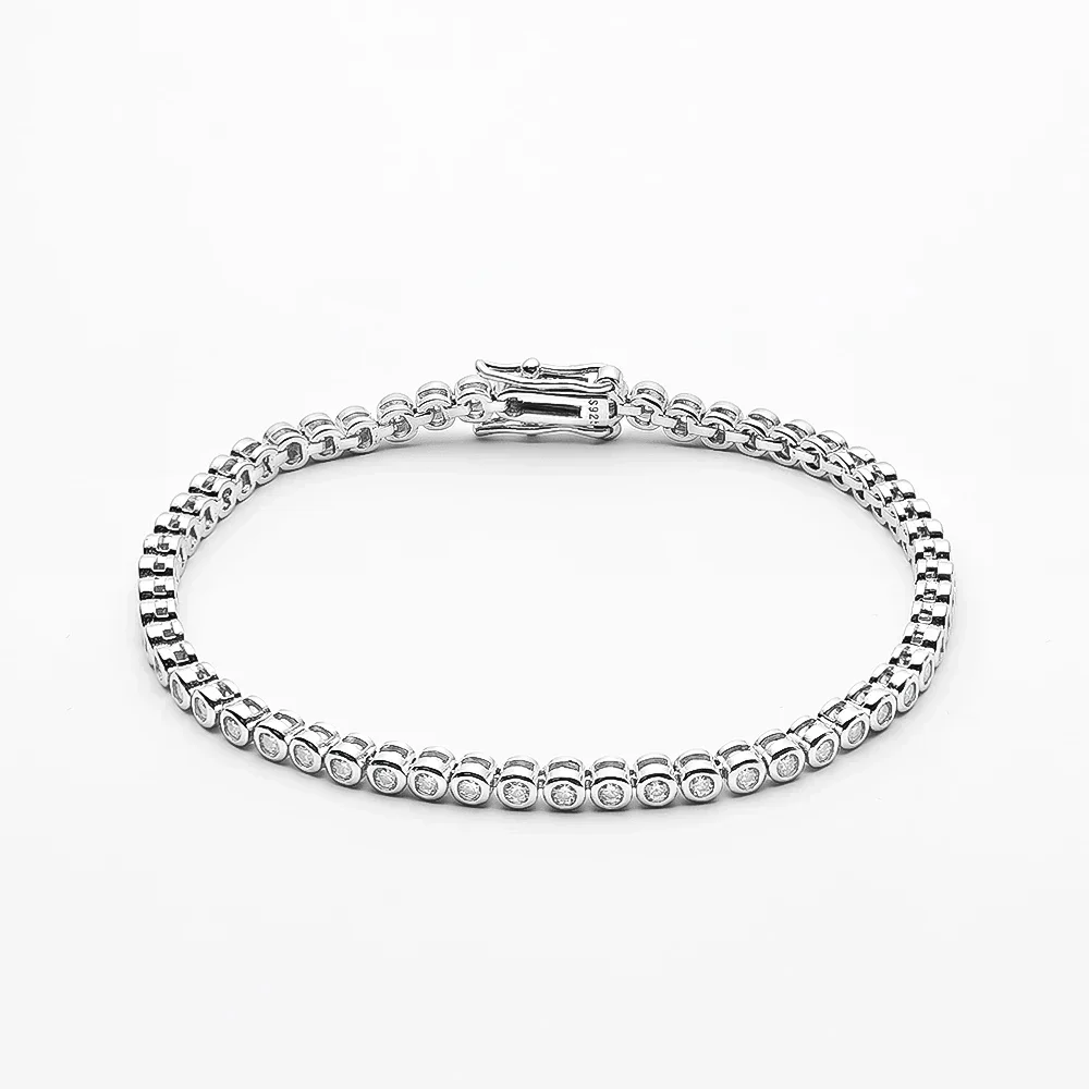 3mm Moissanite Tennis Bracelet for Women 925 Silver Bezel Set Round Bubble D Color Diamond Bracelets with Gra Certificate