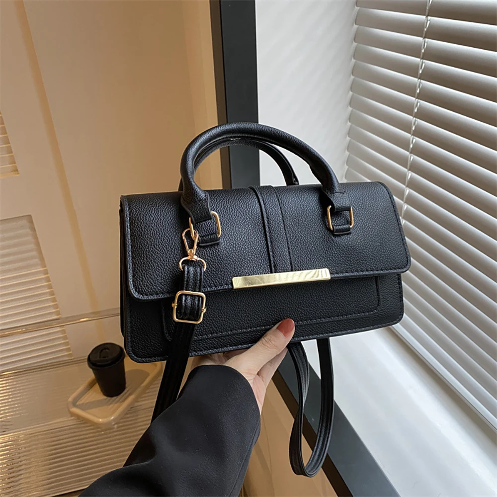 Retro Leather Handbags for Women 2024 Ins Style Fashion Square Single Shoulder Bags Elegant Lady Commuter Solid Crossbody Bag