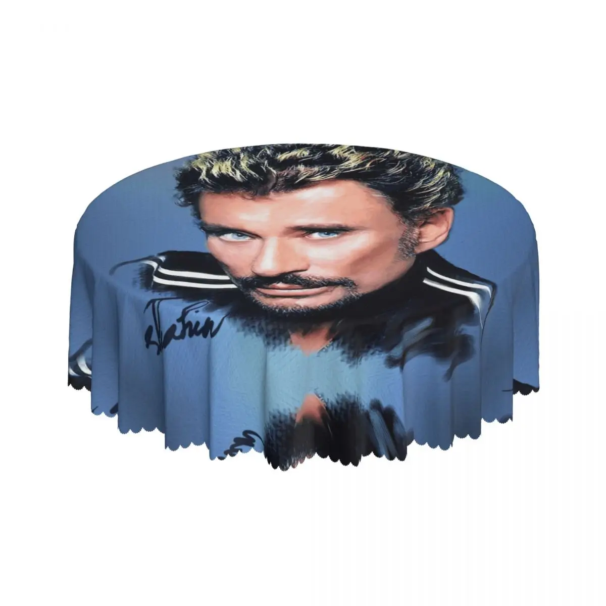 Johnny Hallyday Tablecloth Round Waterproof French Rock Singer Table Cover Cloth for Kitchen 60 inch