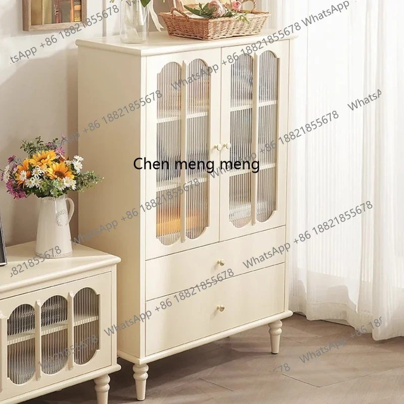 French Cream Style Wine Cabinet Living Room Home White TV Side Cabinet Multifunctional Bookshelf
