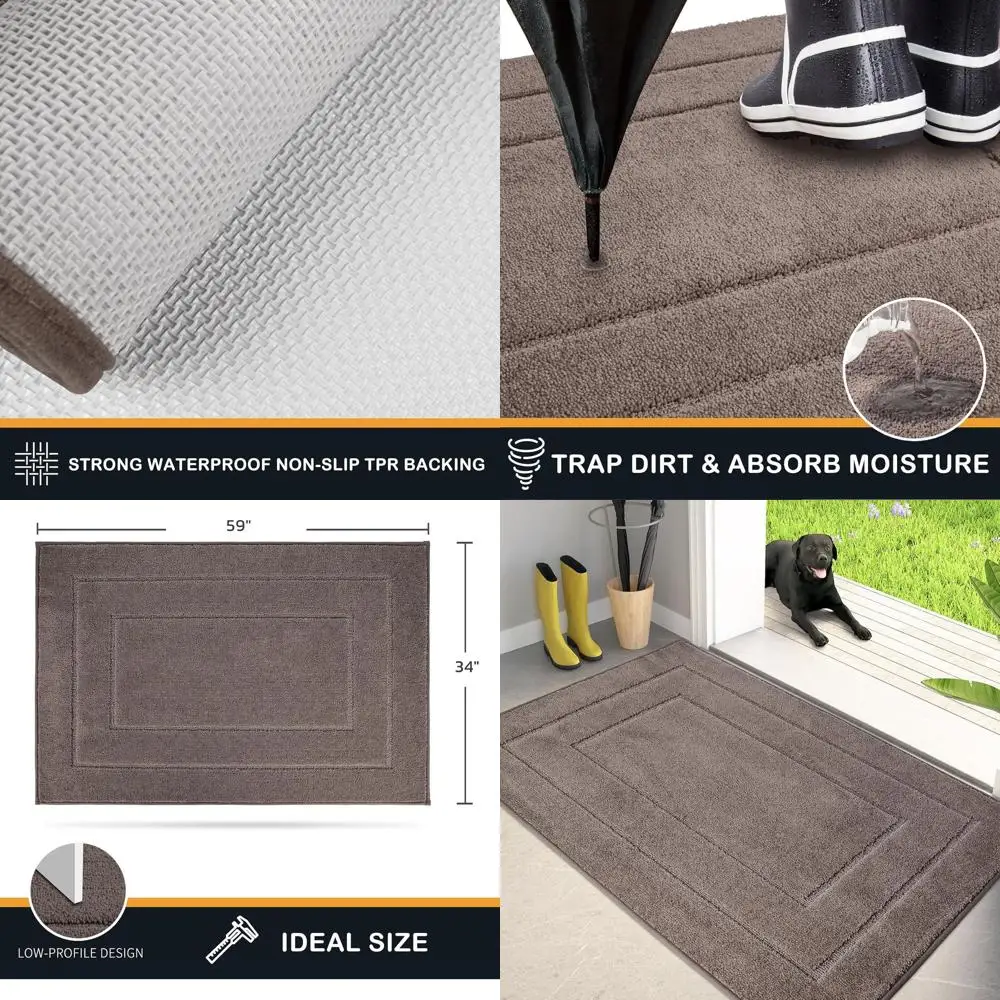 

Large 34x59 Anti-Slip Door Mat, Machine Washable, Absorbent Rug for Wet Shoes & Paws, Grayish Brown