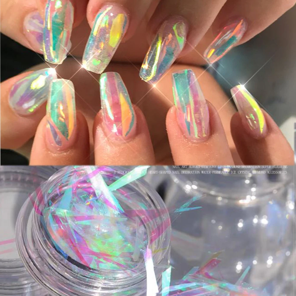 1Box Irregular Aurora Mirror Broken Glass Paper Nail Foil Decals Japanese Laser Patch DIY Rainbow Transfer Piece Manicure Decor#