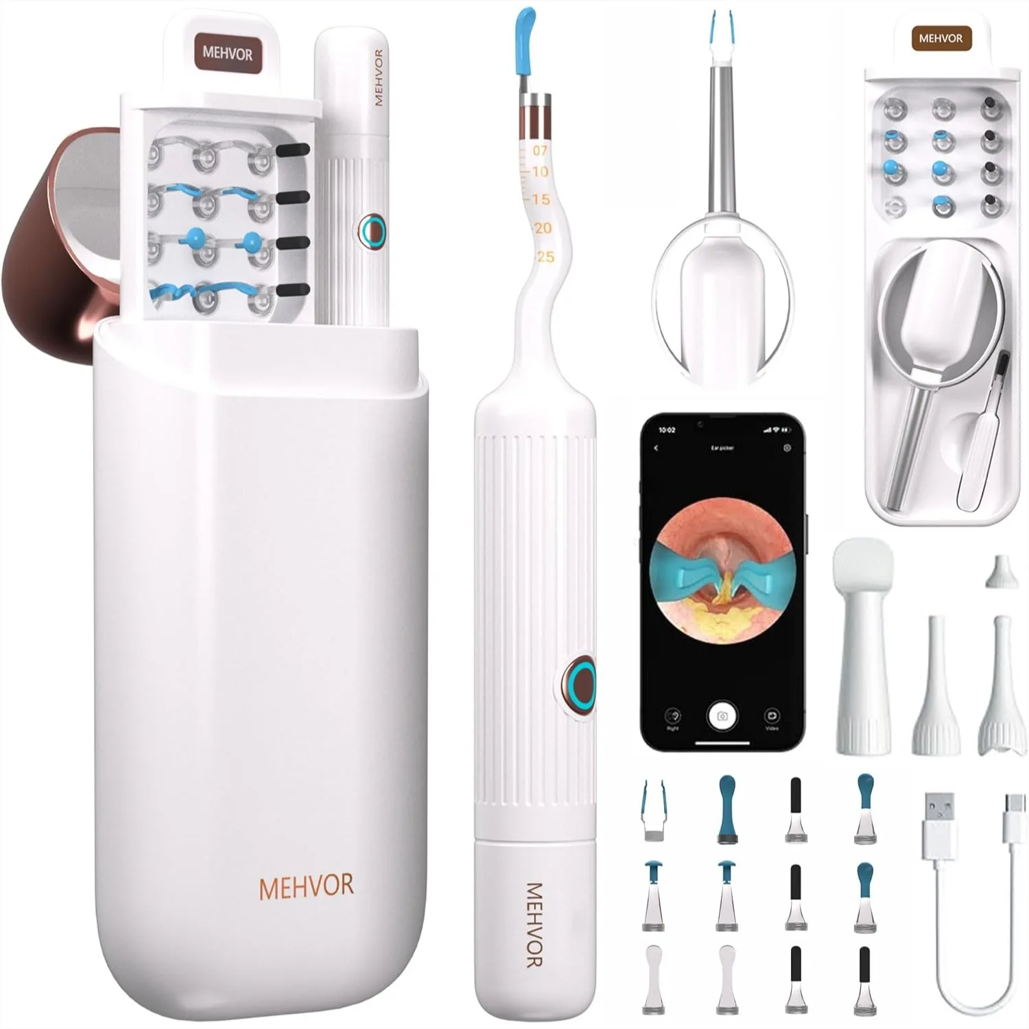 

WiFi Ear Wax Removal Tool with Camera, HD Visual Otoscope for Adults & Kids, Safe Silicone Scoops & Tweezers Set