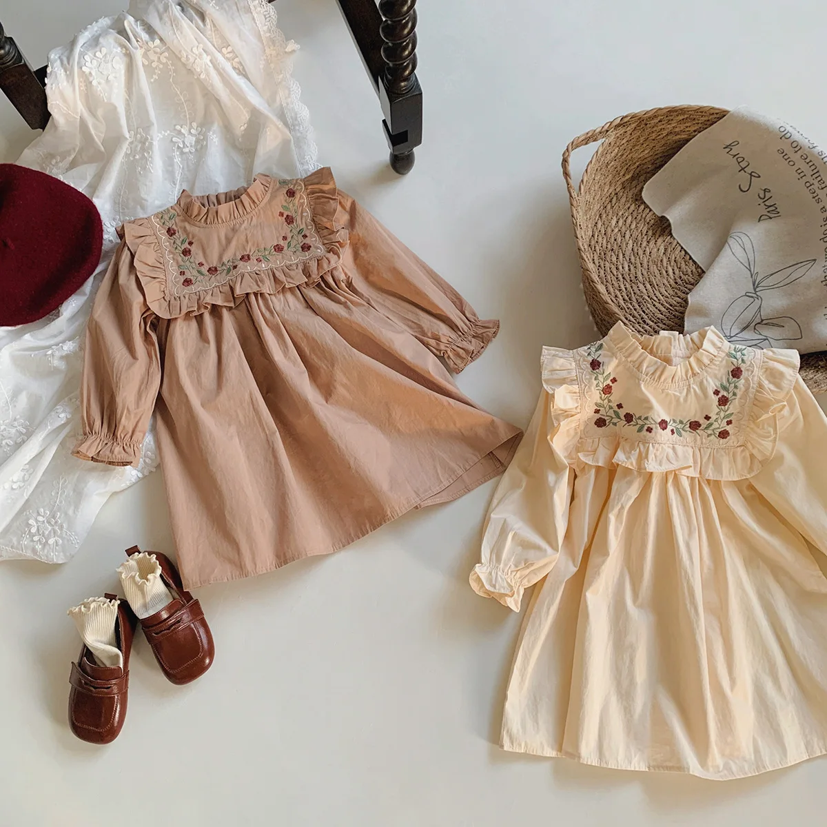 

French Casual Dresses For Girls 2025 Spring Clothes Flower Embroidery Children'S Dresses Fashions Elegant Kids Princess Dress