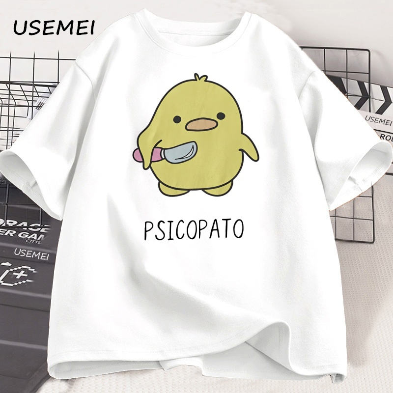  Psicopato T Shirt Men Women Cute Duck with Knife Tshirt Casual Short Sleeve Cotton Printed Round Neck T-shirt Streetwear Loose 