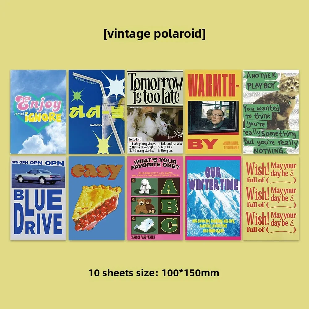10 pocztówek Polaroid w stylu vintage do naklejek ściennych do pokoju i sypialni z wysokiej klasy atmosferą i kartami do dekoracji pulpitu