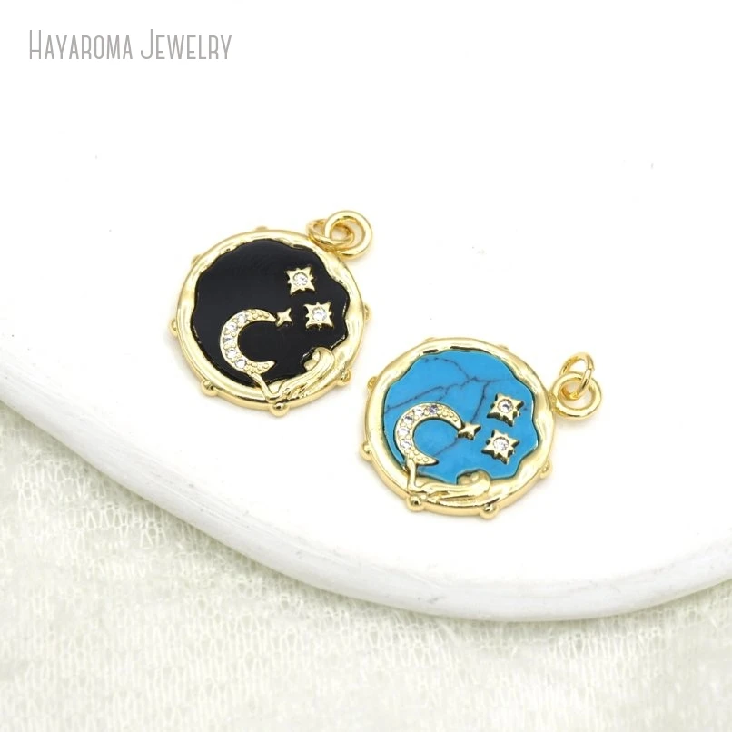 

10Pcs Wholesale Round Coin Circle Star Shape Crescent Moon Gold Color Invisible Setting Pendant