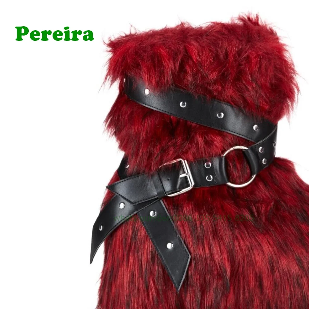 Red Animal Fur Belt Buckle Mid-Calf Boots Platform Round Toe Plush Warm Winter Women\'s Boots Slip On Rivet Runway Shoes Sexy