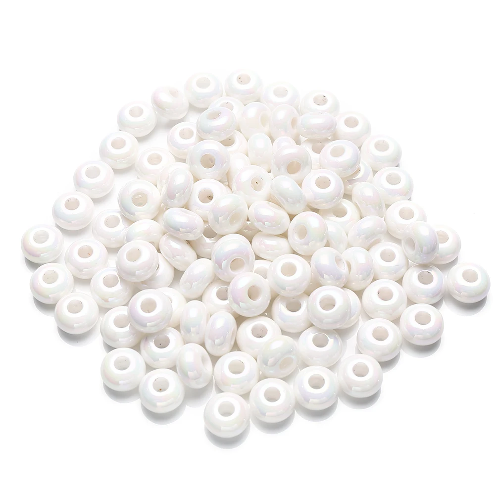 20Pcs 15mm Acrylic Jewelry Beads White Round Big Hole Spacer Loose Beads For DIY Handicrafts Necklace Bracelet Earrings Making