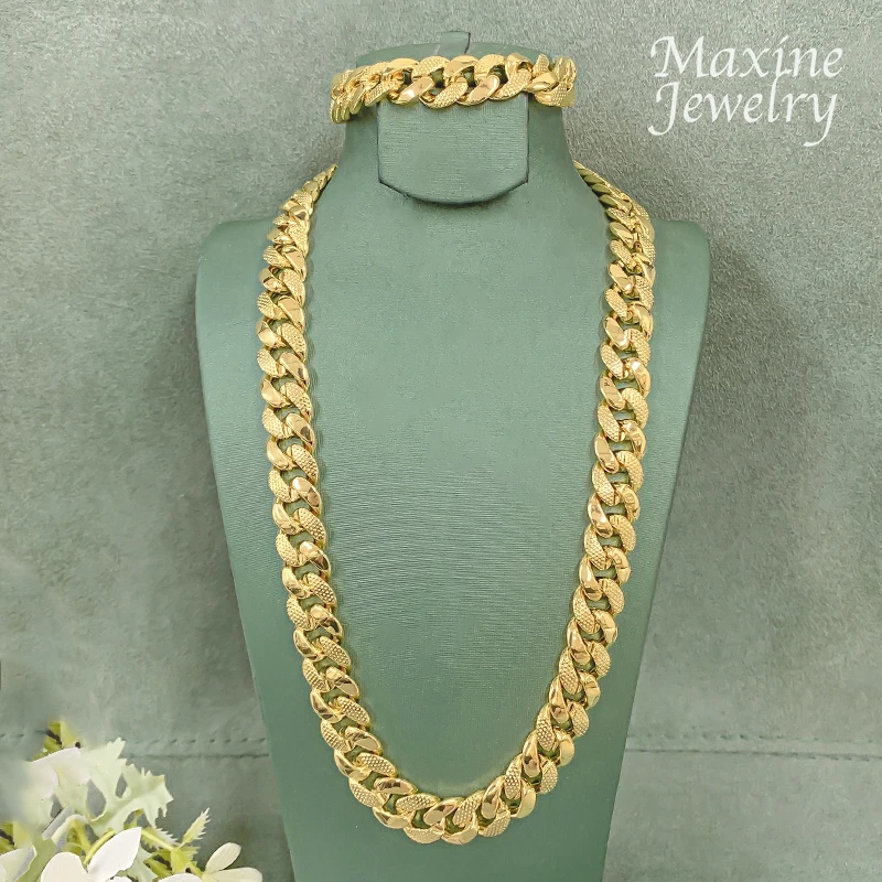 50 cm langes Dubai 18 Karat vergoldetes Hip-Hop-Ketten-Halsketten-Armband-Schmuckset, Verlobungsschmuck, luxuriöse Partygeschenke für den täglichen Gebrauch