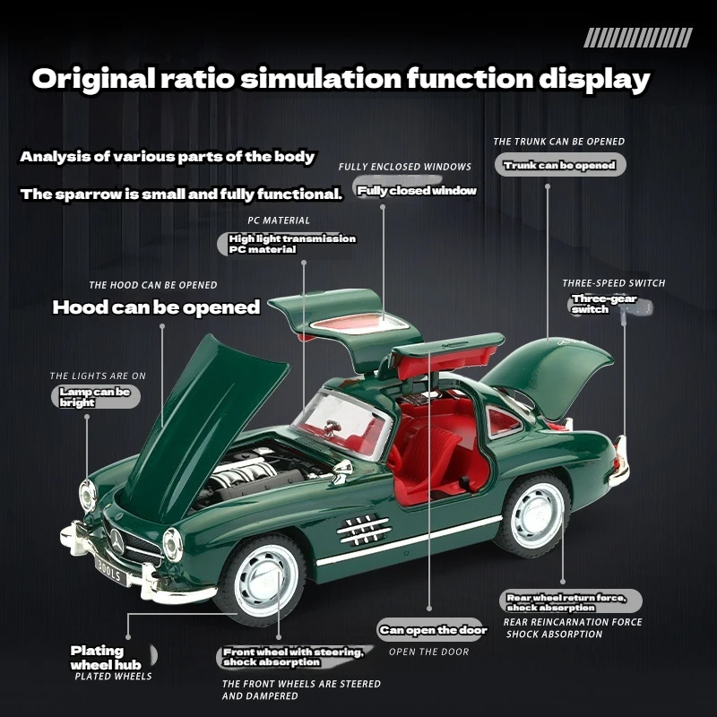 1: 32 Mercedes Benz 300sl Simulation Alloy Sports Car Model Boxed Sound Light Feedback Children Desktop Decoration Surprise Gift