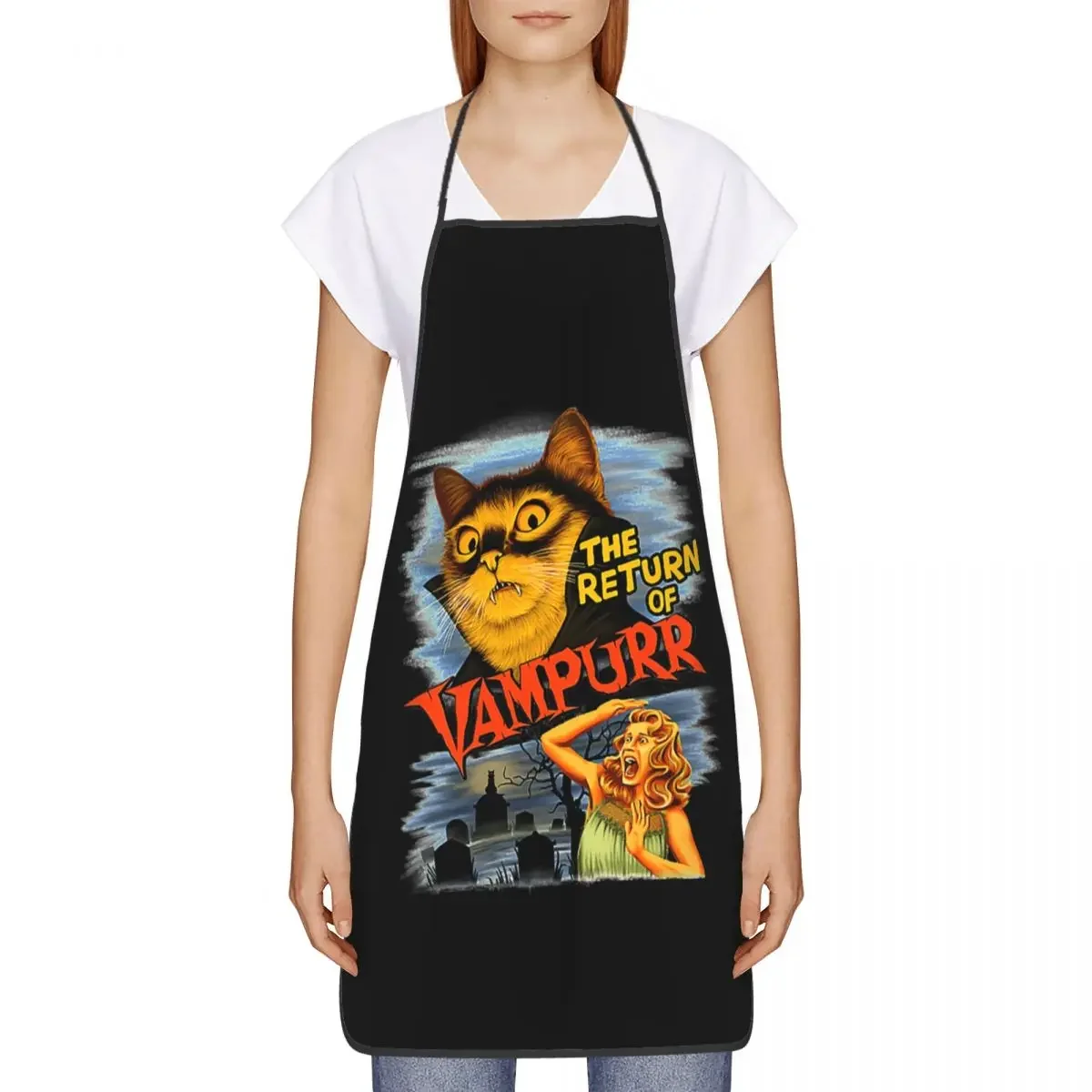 The Return Of Vampurr Apron for Men Women Horror Halloween Cat Adult Unisex Kitchen Chef Bib Tablier Cuisine Cooking Baking