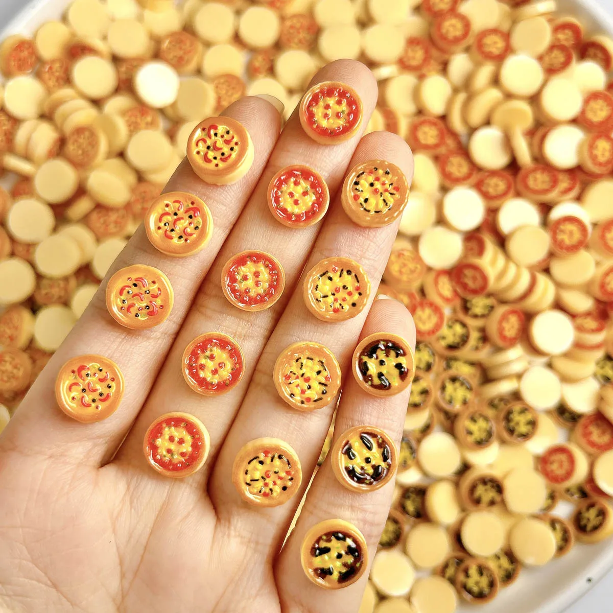 

30PCS Novelty Simulated Pizza Nail Charms 3D Creative Cartoon Tomato Pizza Resin Nail Art Decorations for DIY Hairpin Nail Parts