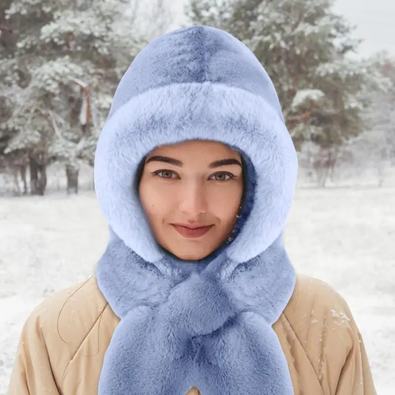 Hooded Scarf For Women Warm Hat 2 In 1 Windproof Hooded Scarf Sherpa Hood Soft Plush Winter Scarf For Women Cold Weather