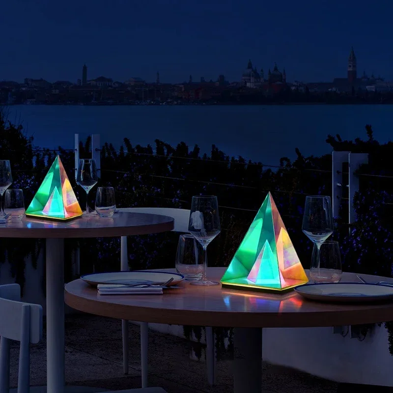 Remote Control RGB LED Night Light Bedside Atmosphere Desk Lamp Hotel Apartment Restaurant Pyramid Decorative Lamp Birthday Gift