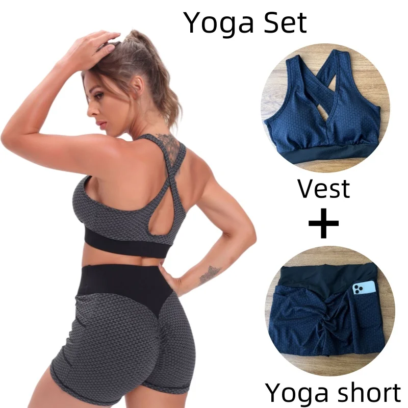 

Women's Sexy Soft Fitness Yoga Set Tights High Strength Dropshipper Gym Sportswear Breathable Honeycomb Push-Up Yoga Suit