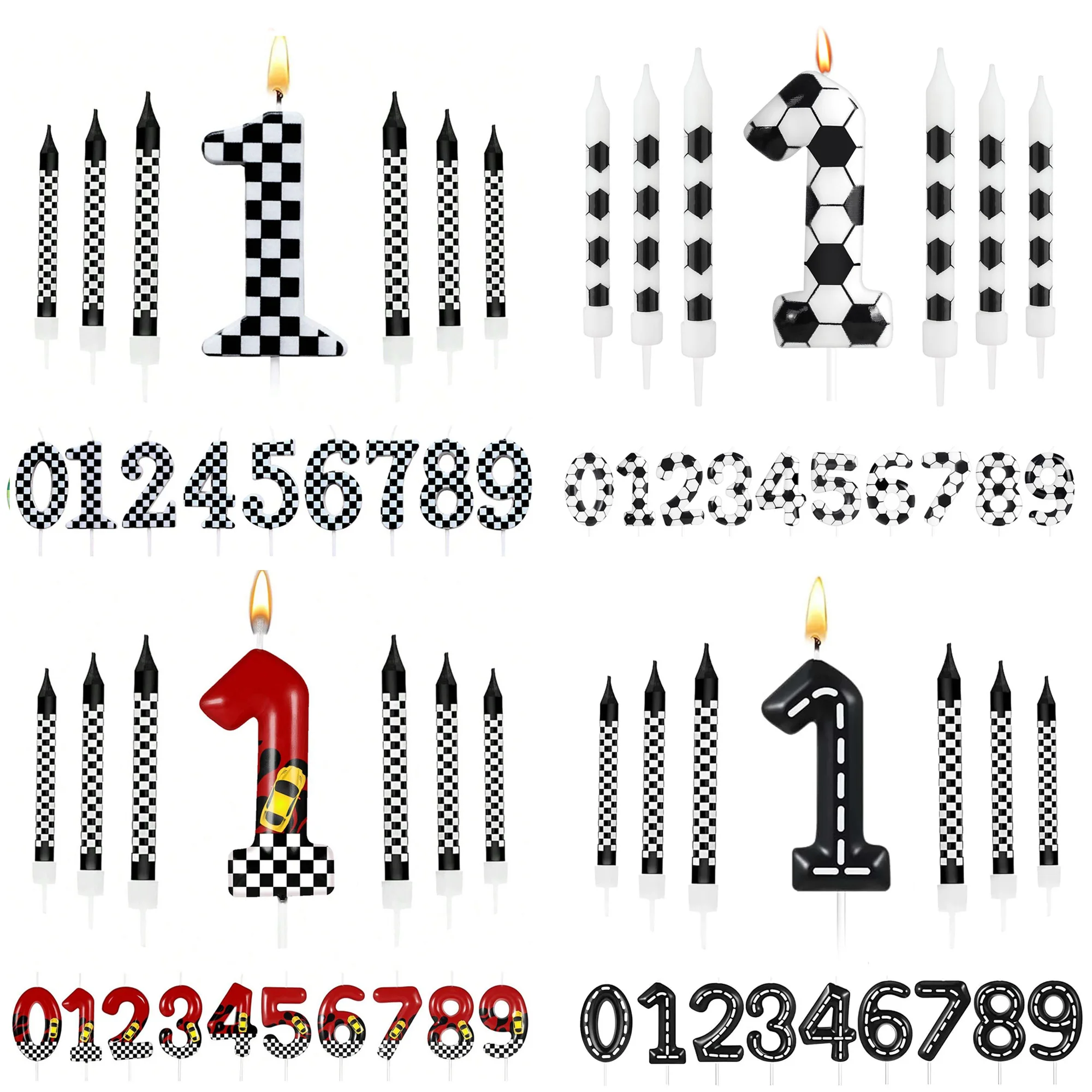 7 Velas de Cumpleaños con Temática de Autos de Carreras, Decoración para Cupcakes a Cuadros para Fiestas de Autos de Carreras, Baby Shower para Niños