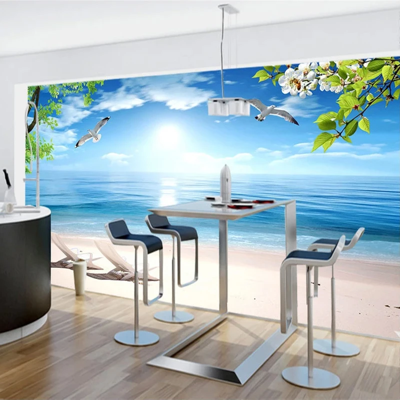 Custom 3D Photo Wallpaper Blue Beach Nature Landscape Large Mural Restaurant Living Room Waterproof Canvas Wallpaper Painting