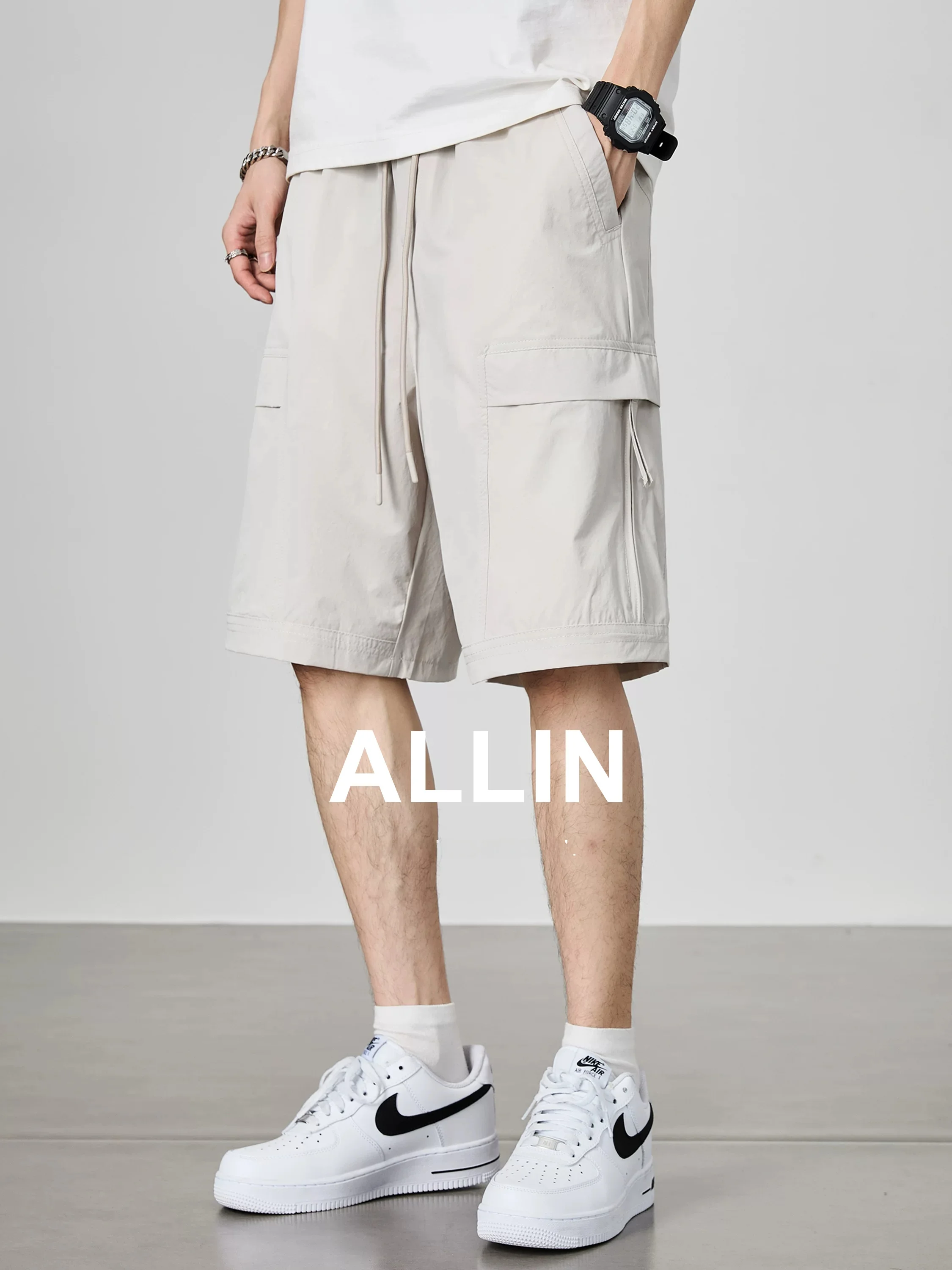 Lightweight Summer ALLIN Workwear Shorts Men's Loose Fit Straight Leg Five-Quarter Length Casual Sporty Fashion Brand