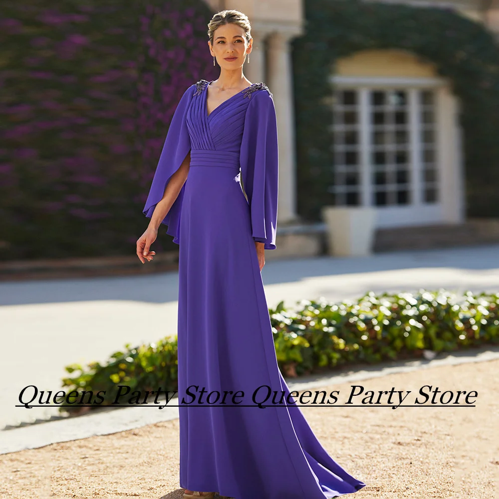 

Woman Mother of The Bride Dress V Neck Batwing Sleeves Pleat A Line Groom Mother Wedding Guest Gown Saudi Arab Evening Dresses